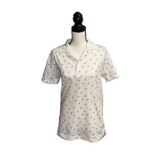 White Polo Shirt with Leaf Print